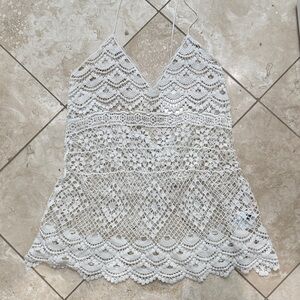 White Lace Crochet Swimsuit Cover Up  Dress